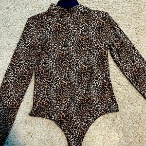 Animal print mock neck bodysuit